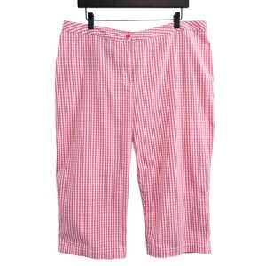 Liz & Me Gingham Capri Pants Womens 20W Pink Cropped Stretch Cottagecore Preppy